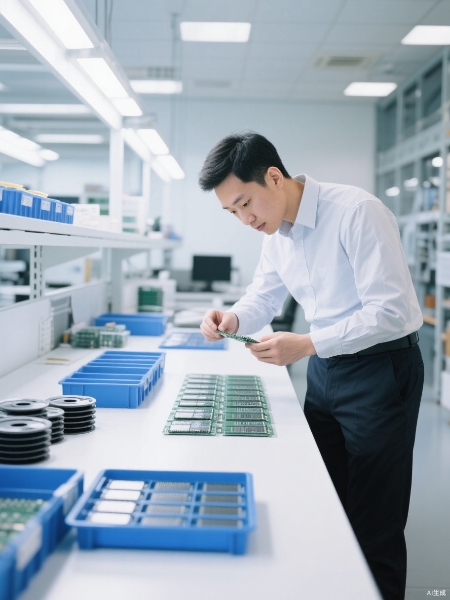 Electronics specialist inspecting semiconductor components